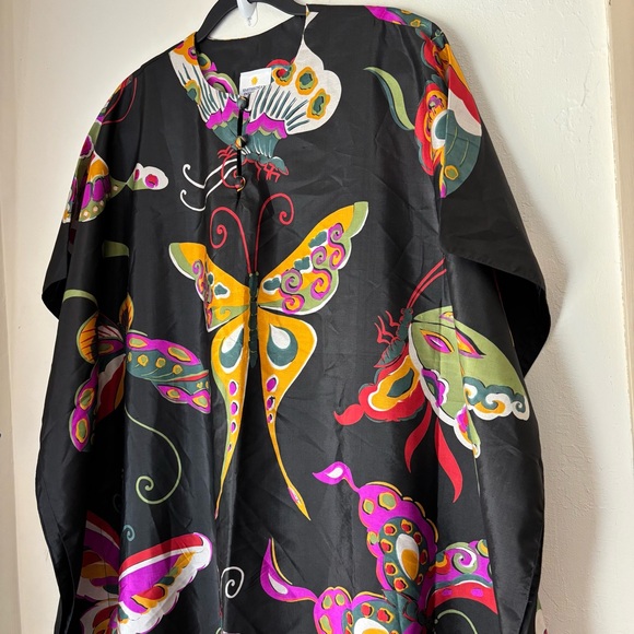 Smithsonian Institution Thai Silk Butterfly Caftan Kaftan One Size Travel Resort - Picture 2 of 10